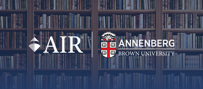 The AIR and Annenberg Institute at Brown logos layered on top of a collection of books