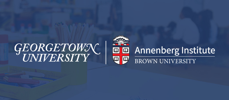 Georgetown University and the Annenberg Institute at Brown logos overlayed on a background image featuring an elementary school classroom